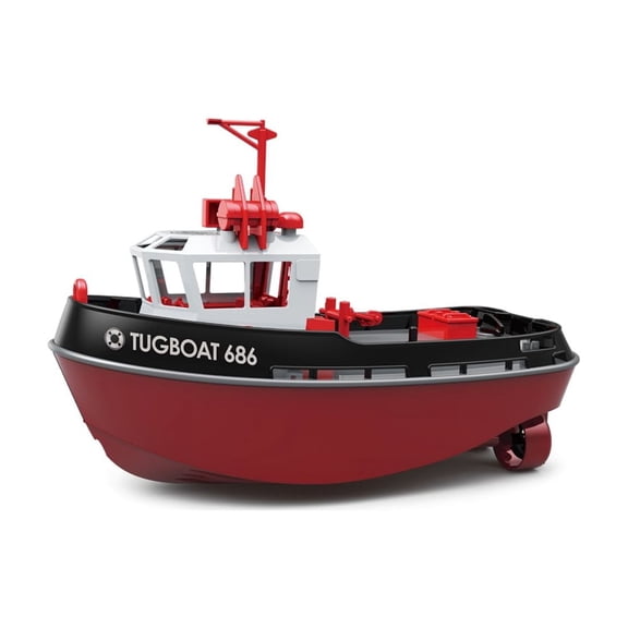686 RC Tugboat 1:72 Scale Remote Control Boat With Dual Motor 2.4GHz 50m Range LED Lights 15 Minute Runtime For Lake River And Pond- Black