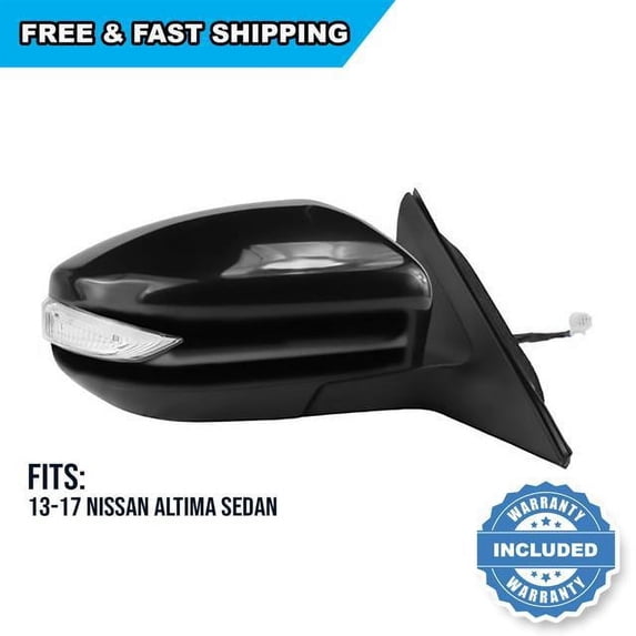 68607N - Fit System Passenger Side Mirror For 13-18 Nissan Altima Sedan, Textured Black W/ Ptm Cover, W/ Turn Signal, Foldaway, Power