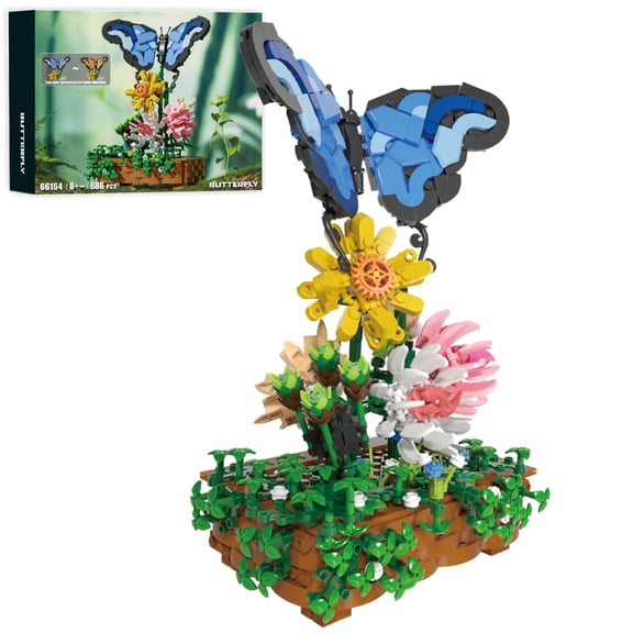 686PCS Butterfly Flower Building Block Set, Pollinating Butterfly Garden Model Kit, Interchangeable Butterfly Wings, Birthday Gift for Adults and Teens, Nature Inspired Building Set