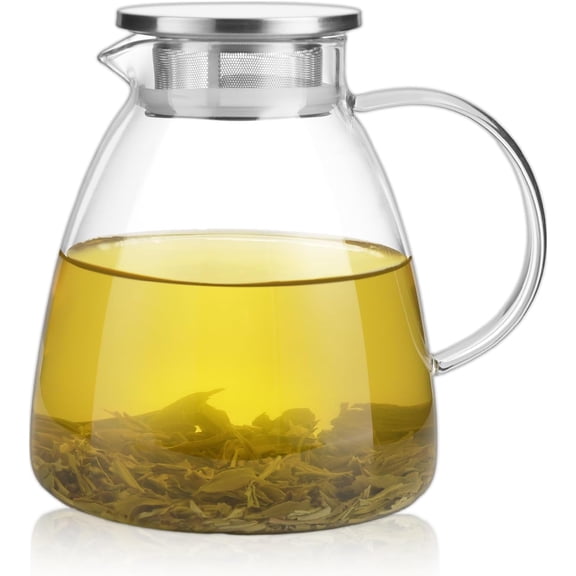 68OZ/2000ML One Touch Glass Teapot with Stainless  Filter Lid, Stovetop & Microwave Safe  Maker Water Kettle, Strainer & Cover 2 in 1 Loose Leaf  Steeper Pot Coffee Carafe