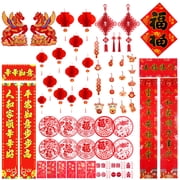 68PCS Chinese New Year Decoration Set, 2026 Lunar New Year Red Paper Lanterns Hanging Ornaments Chinese Fu Chunlian Couplets for Spring Festival