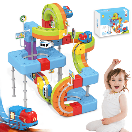 BRISTLIX Electric Train Toys Set with 3D Magic Magnetic Tracks, Snap-On Blocks Building Tracks Set for Kids Ages 3-8 (68 Pcs)