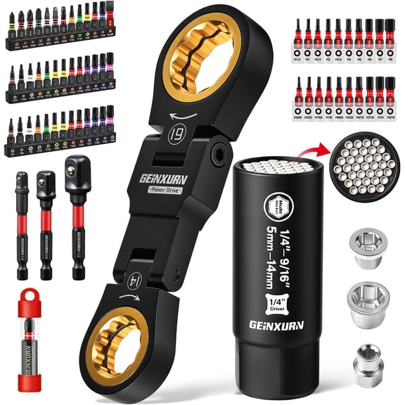 68PCS Metric (10-19mm) Flex-Head Mini Ratcheting Wrench Set, 72-Tooth Double Box End Combination Wrench Screwdriver Bits Set with 1/4" Universal Socket for Computer, Auto & Bicycle Repair