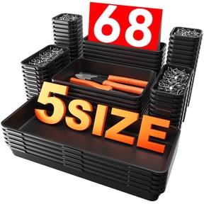 68Pcs5 Size Tool Box Organizer Tray Divider Set, Black Desk Drawer Organizer, Garage Organization and Storage Toolbox for Rolling Tool Chest Cart Cabinet WorkBench Parts