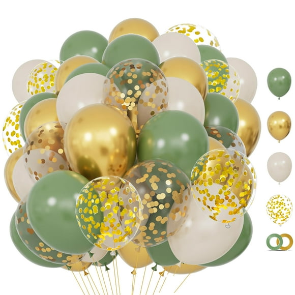 92Pcs Balloons Kit 12 Inch, Sage Green Balloon Sand White Metallic Gold Balloon Confetti with Ribbons, Party Balloons for Baby Bridal Shower Wedding Birthday Decorations