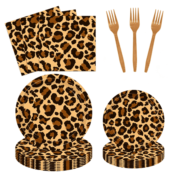 68Pcs Leopard Print Birthday Party Decorations, Jungle Animal Theme Plates and Napkins Tableware, Animal Cheetah Print Birthday Party Supplies Serve 16