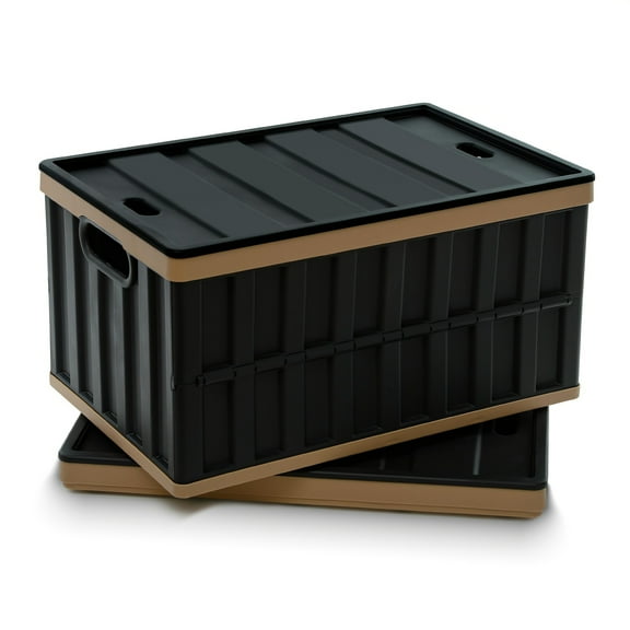 68QT Collapsible Storage Bins - Heavy Duty Stackable Crates for Camping, Moving & Organizing, Black