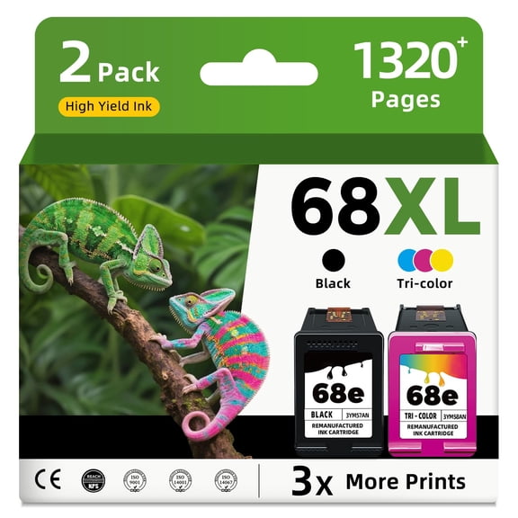 68XL 68e Ink Cartridges Black Color Combo Pack Replacement for 68 HP68 xl 68e HP68xl to Envy 6155e 6100e 6500e 6152e 6555e 6552e 6558e 6110e 6130e 6131e 6165e 6530e 6531e 6532e 6132e 6520e Printer