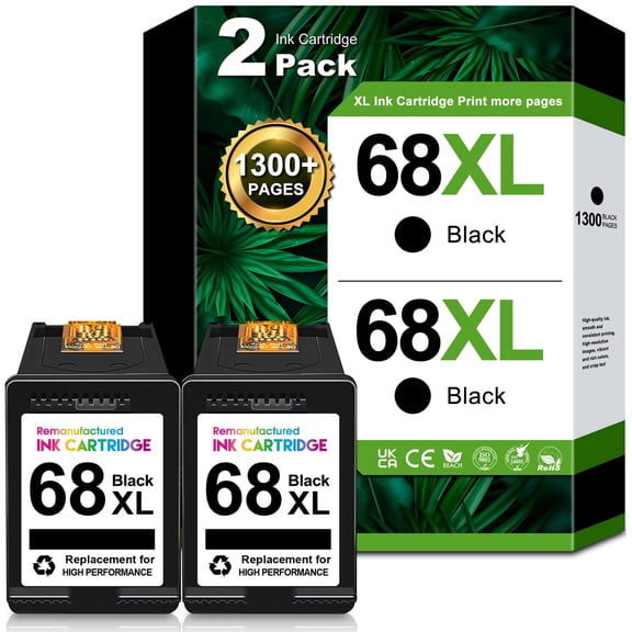 2-Pack 68XL 68e Black Ink Cartridge, High Yield 68 XL Ink Cartridge Compatible for HP 68e Ink Cartridges for Envy 6100e 6155e 6555e DeskJet 2900 4300 Series Printers
