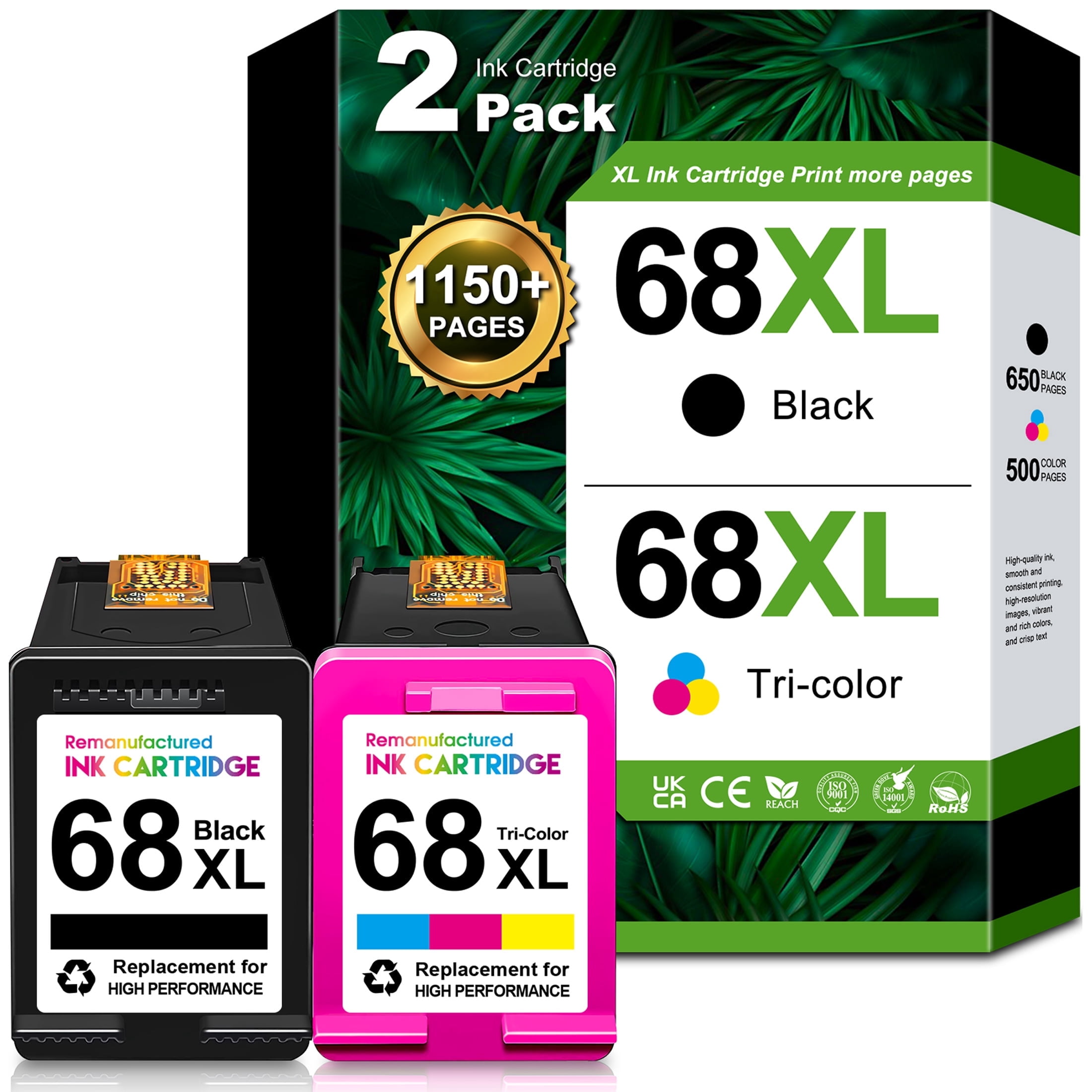 68XL 68e Ink Cartridges Black Tri-Color Combo Pack Compatible for HP68 Ink Cartridge for Ink 68 Work with  6152e 6155e 6552e 6555e 6558e Printers