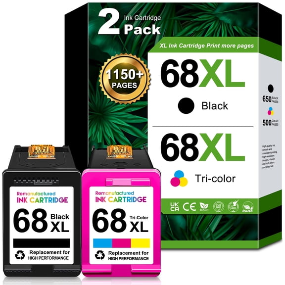 68XL 68e Ink Cartridges Black Tri-Color Combo Pack Compatible for HP68 Ink Cartridge for Ink 68 Work with 6152e 6155e 6552e 6555e 6558e Printers