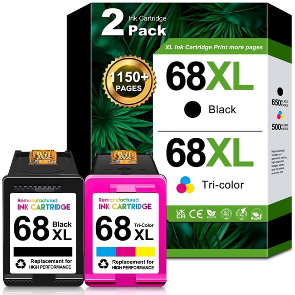 68XL 68e Ink Cartridges Black Tri-Color Combo Pack Compatible for HP 68 Ink Cartridge for 6152e 6155e 6552e 6555e 6558e Printers