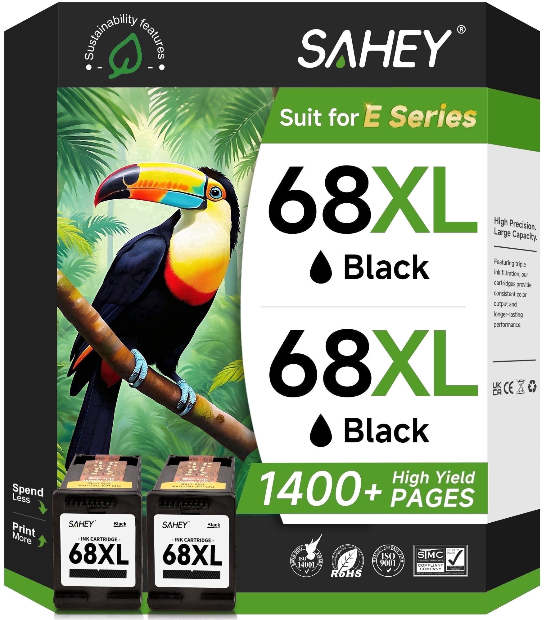 68XL Ink Cartridges 68e 68 HP Ink High Yield compatible with HP 68 ink cartridge, HP Ink 68, Compatible with HP Envy Ink Cartridge for 6152e 6155e 6552e 6555e 6558e Printers (2 Black)