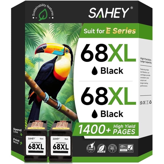 68XL Ink Cartridges 68e 68 HP Ink High Yield compatible with HP 68 ink cartridge, HP Ink 68, Compatible with HP Envy Ink Cartridge for 6152e 6155e 6552e 6555e 6558e Printers (2 Black)