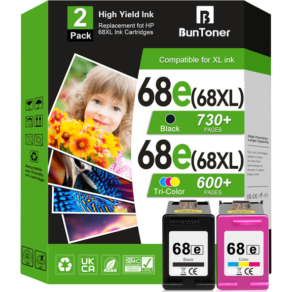 68XL Ink Cartridges Ink Compatible for HP 68 ink cartridges for HP Envy 6152e 6155e 6552e 6555e 6558e Printers (Black, Tri Color)
