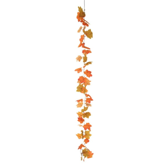 68in Autumn Maple Leaf Vine Garland - Thanksgiving Fall Foliage Decor for Mantel, Indoor Outdoor Scene, Plastic Leaves Rattan Party Supplies