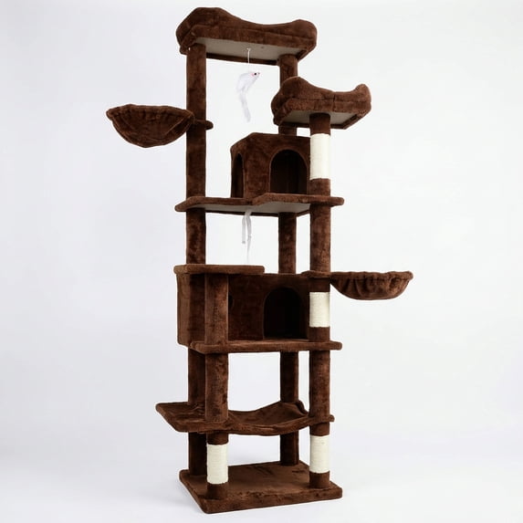 Stackable Cat Tree 68in Tall Multi-Level Cat Tree with Hammocks, Hanging Basket, Cat Cave ...