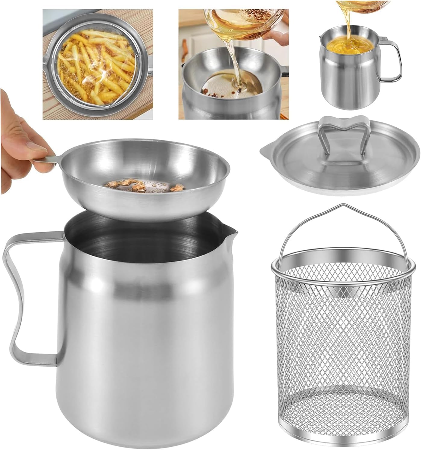68oz 304 Stainless Steel Deep Fryer Pot with Basket, Large Capacity