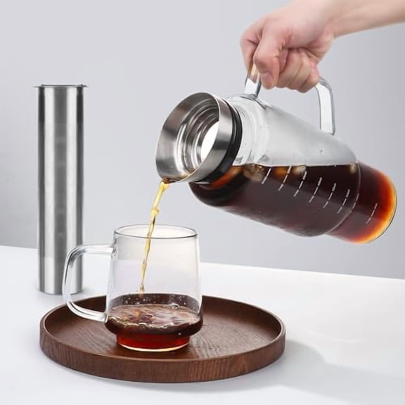 68oz Cold Brew Coffee Tea Maker, Glass Pitcher & Stainless Steel Filter, Dishwasher Safe Iced Coffee Tea Maker with Airtight Lid and Large Handle