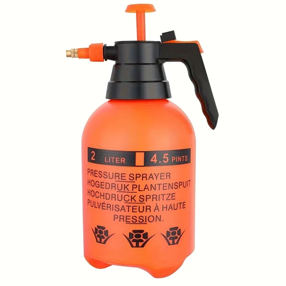 68oz Garden Pump Sprayer, 2L Hand Pressure Spray Bottle, 0.5 gal Adjustable Plant Mister for Spraying Weeds Home Cleaning Watering (Orange)
