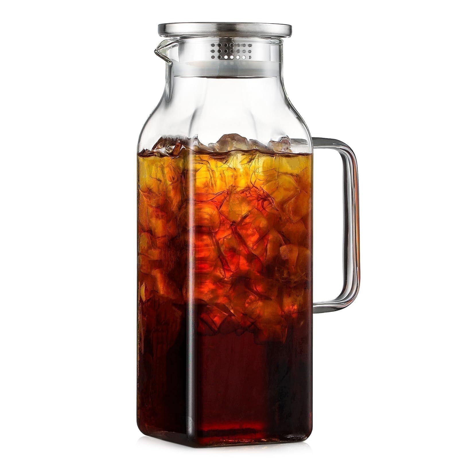 68oz Glass Pitcher,Square Water Pitcher with Lid and Handle,Coffee Beverage Serveware Iced Tea Pitcher,Glass Jug Carafe Infuser for Fridge Hot/Cold Drinks - Walmart.com