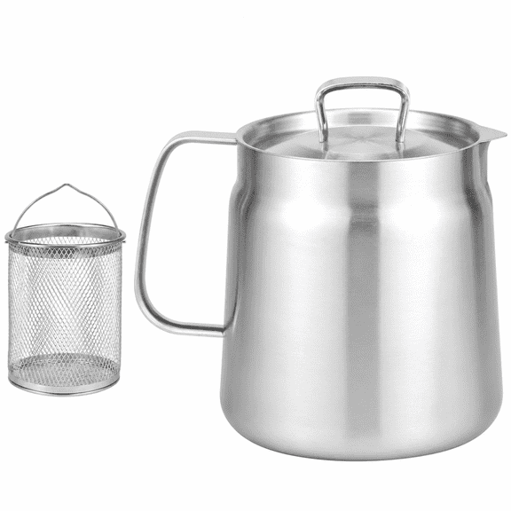 68oz Oil Strainer Pot 304 Stainless Steel Oil Grease Container Can with Filter Lid and Frying Basket Oil Container Can for Storing Frying Cooking Grease