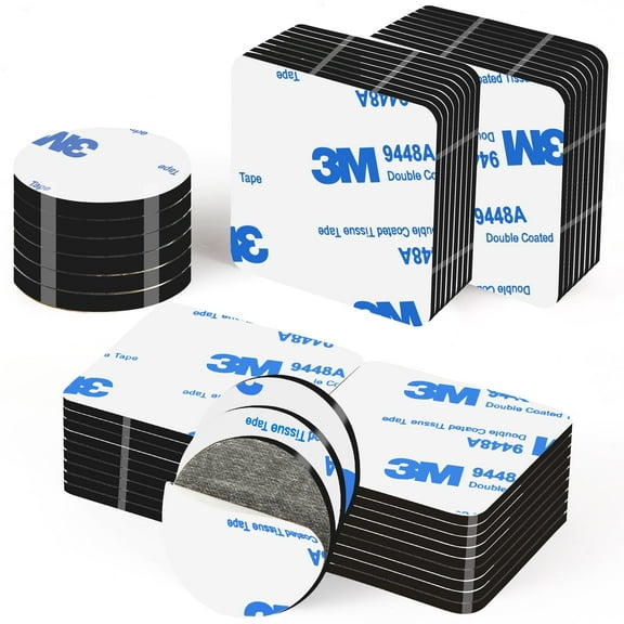 68pcs Double Sided Foam Tape, Heavy Duty Mounting Tape 3mm Thickness Self-Adhesive Tape, Super-Sticky Black Strong Pads, Waterproof for Walls, Doors, Wood, Metals, Glass, Papers