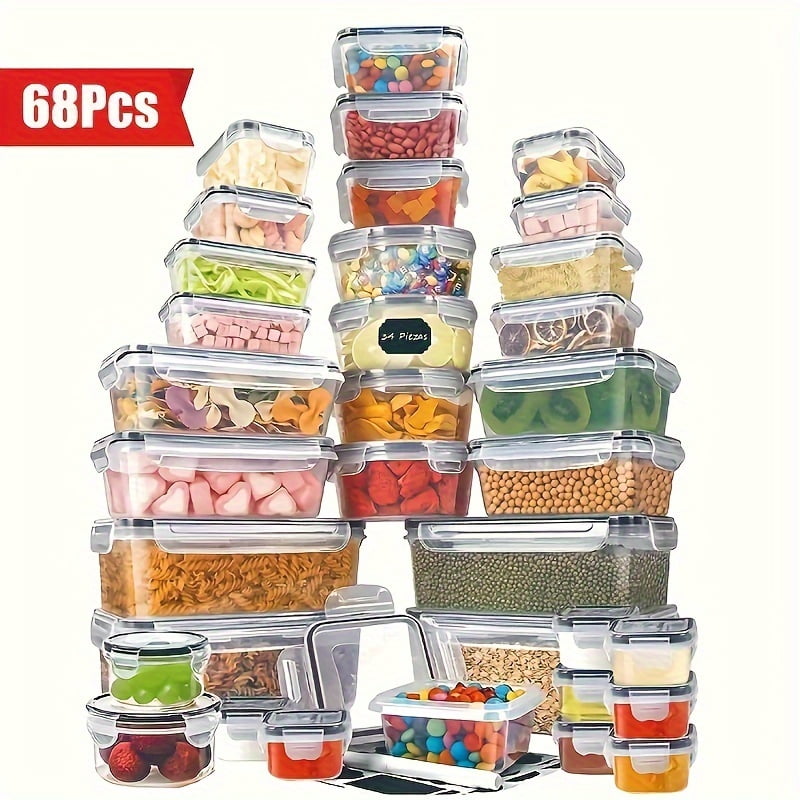 Snap Containers 68pcs Food Storage Container Set with Easy-Snap Lids (34 Lids + 34 ...