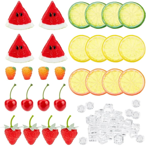 68pcs Small Artificial Fruit Fake Fruit Slices Acrylic Fruit Decoration Vivid Fruit Strawberry Cherry Watermelon Raspberry Ice for Cake Wreath Centerpiece Photography Prop 8 StyleMixed Color