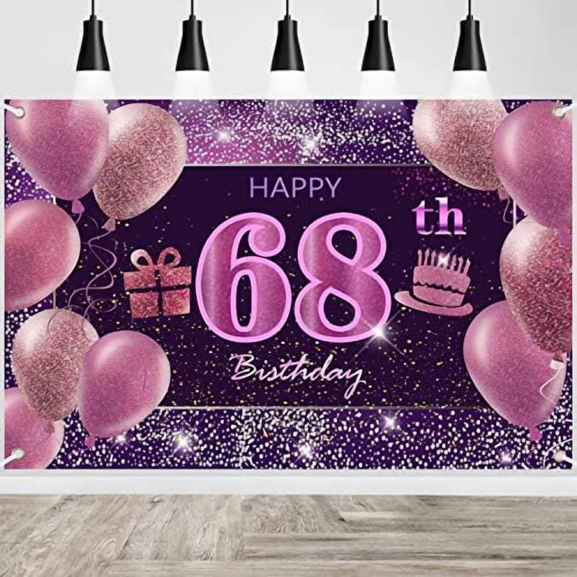 68th Birthday Decorations for Girls Pink Gold Banner Happy Birthday for ...