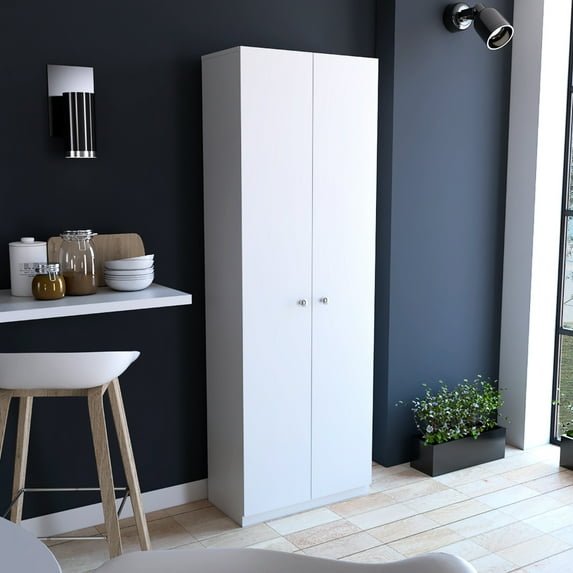 69.16 In. Tall White Cabinet - Two Doors, Five Internal Shelves Fits Room Storage Needs Garage, Utility Room, Living And Kitchen Easy Assembly Needed 70" High In Provides Sufficient For Process