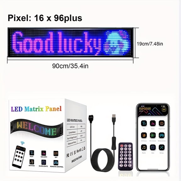69.2"x7.48" Large LED Business Sign, Programmable Scrolling Digital Display with Power Supply, Wall-Mounted Outdoor Advertising Board for Store, Bar & Hotel – Custom Text, Logo, Graffiti & Animation