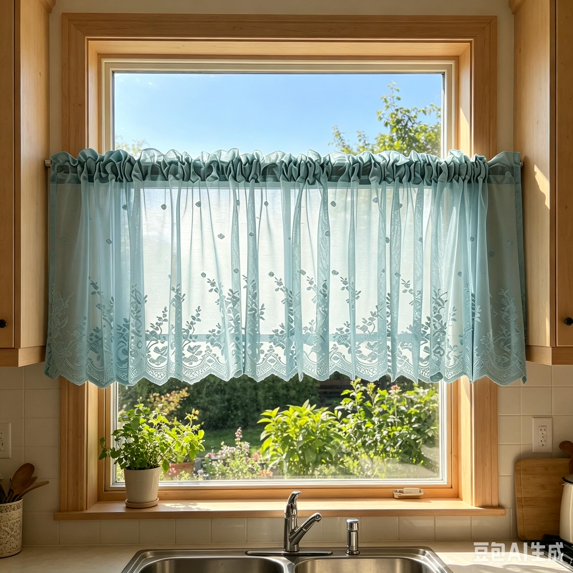 69" × 22" Embroidered Lace Sheer Kitchen Curtain Valance, Rod Pocket Floral Window Treatment for Small Windows