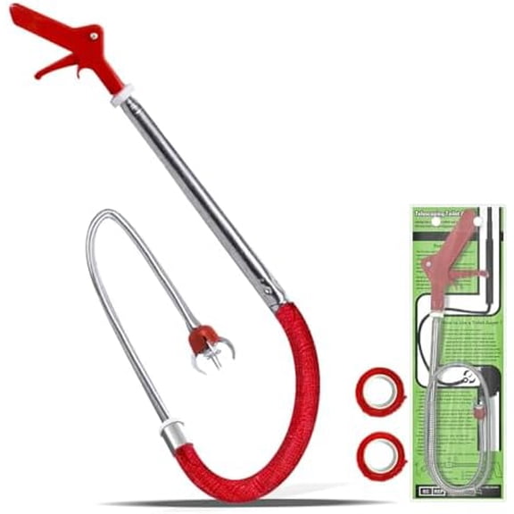 69" Toilet Auger Grabber Tool, Flexible Grabber Unclogging Tool, Four Jaw Pickup, Stainless Steel Telescoping Pole, Toilet Snake for Grabbing Objects Blocked in Toilet Pipes/Drains