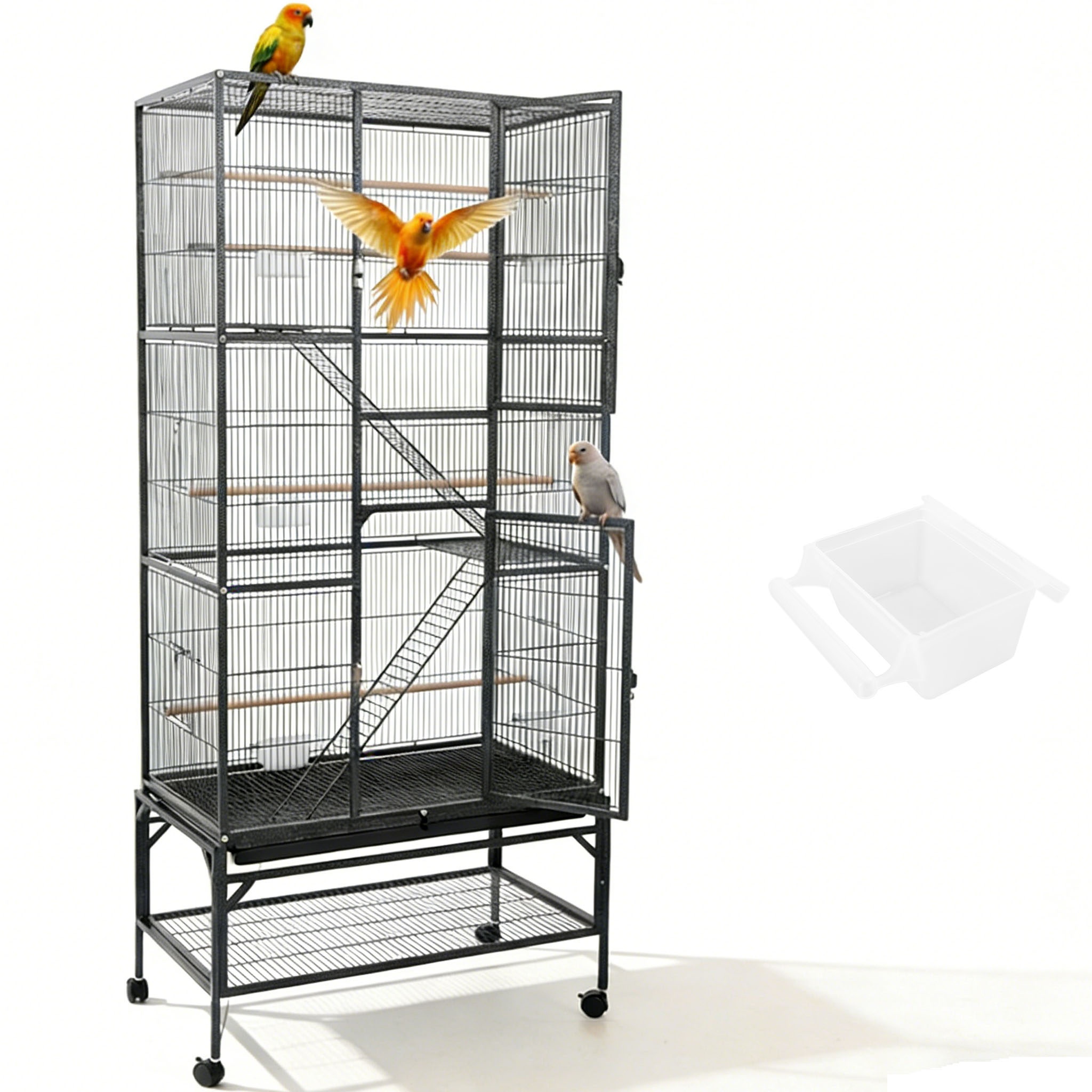 69.5" Large Bird Cage, Durable Spacious Metal Cage with Rolling Storage ...