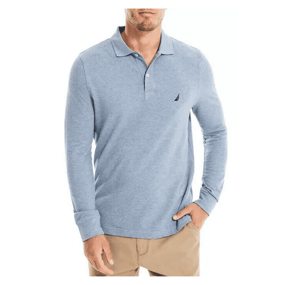 $69.50 Nautica Men's Classic Fit Long Sleeve Polo Shirt, Anchor Blue Heather, XS