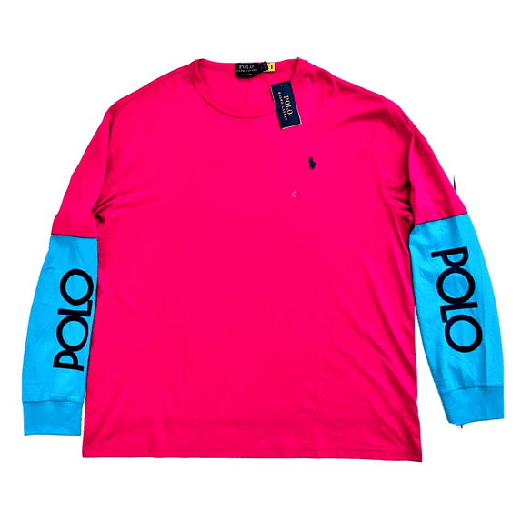 $69.50 Polo Ralph Lauren Men's Long Sleeve Jersey Shirt, Pink/Blue, Size XXL