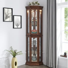 Corner Curio Cabinet with Lights Accent Storage Cabinet with Adjustable Tempered Glass Shelves Display Cabinet with Mirrored Back Walmart
