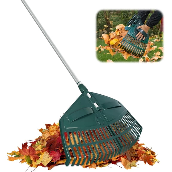 69" Adjustable Leaf Rake with 5-Section Handle, 26-Tine Durable Plastic Head, Dual-Use Design Converts to Leaf Scoops, Lightweight Yard Rake for Lawns, Grass, Shrubs & Garden Cleanup