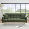 thumbnail image 1 of 69" Comfy Futon Sofa Bed with 2 Pillows, Convertible Couch Reversible Loveseat Folding Daybed Guest Bed, Tufted Teddy Fleece Upholstered Convertible Sleeper Sofa Bed for Living Room, Bedroom, Green, 1 of 7