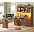 thumbnail image 1 of 69" Farmhouse L Shaped Standing Desk with 4 Drawers and Detachable Bookshelf, Height Adjustable Computer Desk for Home Office, 1 of 8