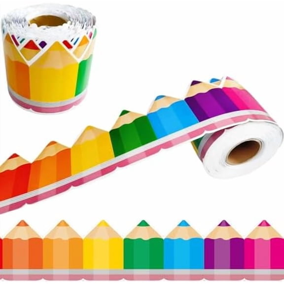 69 Feet Pencil Classroom Bulletin Borders Border Colored Pencil Border Decoration Suitable for Back to School Announcement Board Border School Classroom Office Blackboard Decoration$$Office