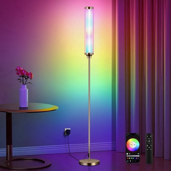 69" Floor Lamp, Smart RGBCW LED Corner Lamp with App & Remote Control, 16 Million Colors & 200+ Scene, Music Sync, Timer Setting, 1500 Lumen, Standing Lamp for Living Room, Bedroom, Gaming Room, Gold