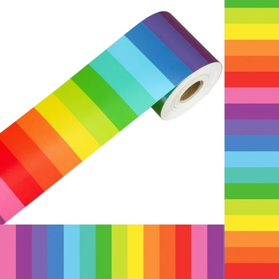 69 Ft Colorful Classroom Bulletin Board Border Rainbow Stripes Straight Border Trim Roll Colorful Stripe Bulletin Board Decorations for School Classroom Chalkboard Office Back to School Wall Decor
