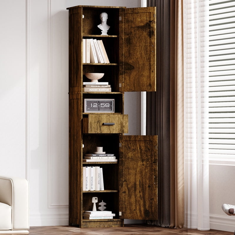 69"H Bathroom Storage Cabinet,Narrow Floor Cabinet with 2 Barn Doors, 1 Drawer & Adjustable Shelves