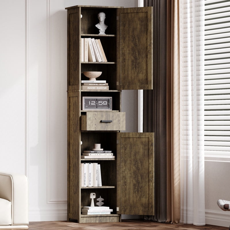 69"H Bathroom Storage Cabinet,Narrow Floor Cabinet with 2 Barn Doors, 1 Drawer & Adjustable Shelves