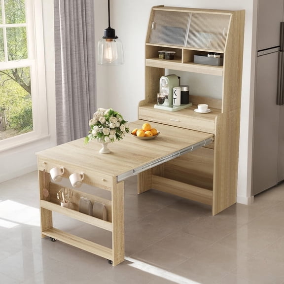 69"H Kitchen Storage Pantry Cabinet with Extendable Table