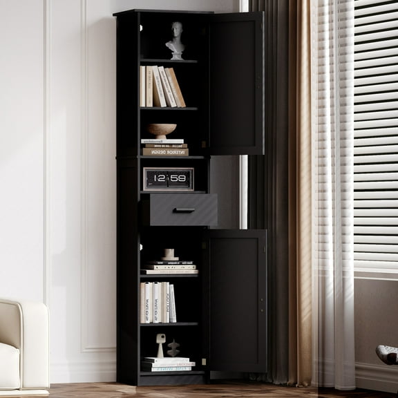 69" H Tall Bathroom Storage Cabinet with 2 Barn Doors and 1 Drawer, Narrow Storage Unit, Adjustable Shelves,Floor Cabinet for Bathroom, Living Room