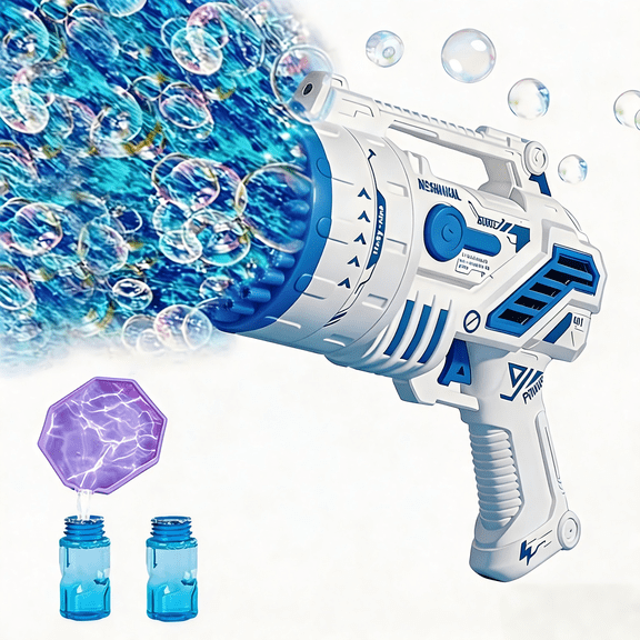 69 Hole Bubble Launcher Toy, Automatic Bubble Maker with Liquid Refill, Portable Outdoor Party Play Toy Blue