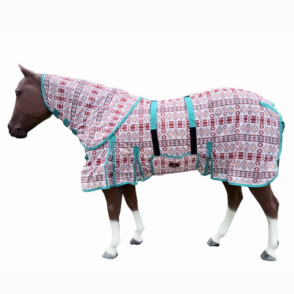 69 In Hilason Horse Fly Sheet With Neck Uv Protect Mesh Bug Mosquito Summer White Aztec
